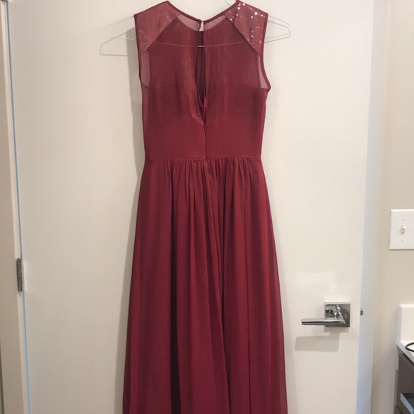 Dessy Burgundy Gold Lux Chiffon Bridesmaids Dress - Picture 7 of 8